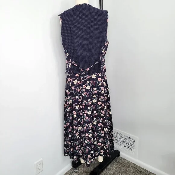 Vintage 90s FSTOP 2 Piece Navy Floral Maxi Button Front Skirt & Matching Vest - Picture 2 of 14